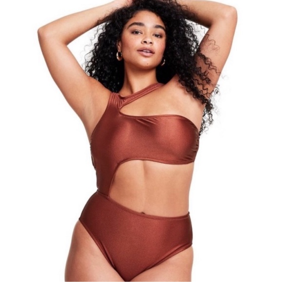 FeNoel x Target Bronze Asymmetrical Metallic Cut Out High Leg One Piece Swimsuit - Picture 2 of 5